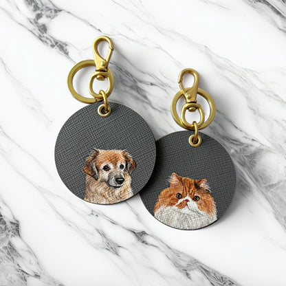 Saffiano round bag charm