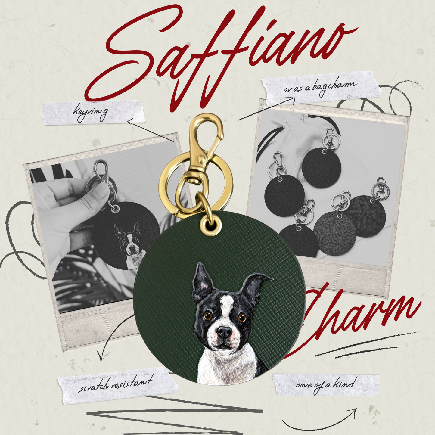 Saffiano round bag charm