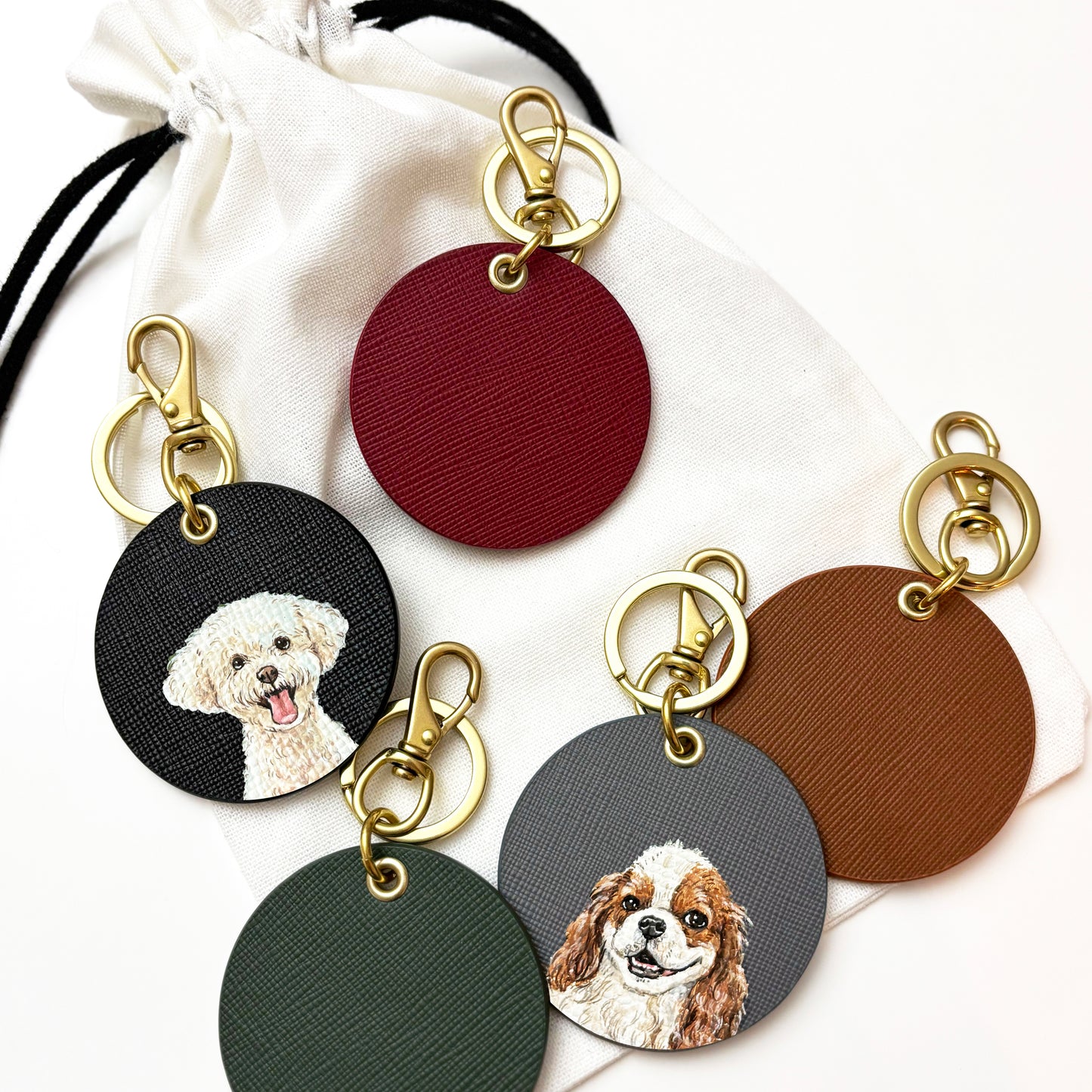 Saffiano round bag charm